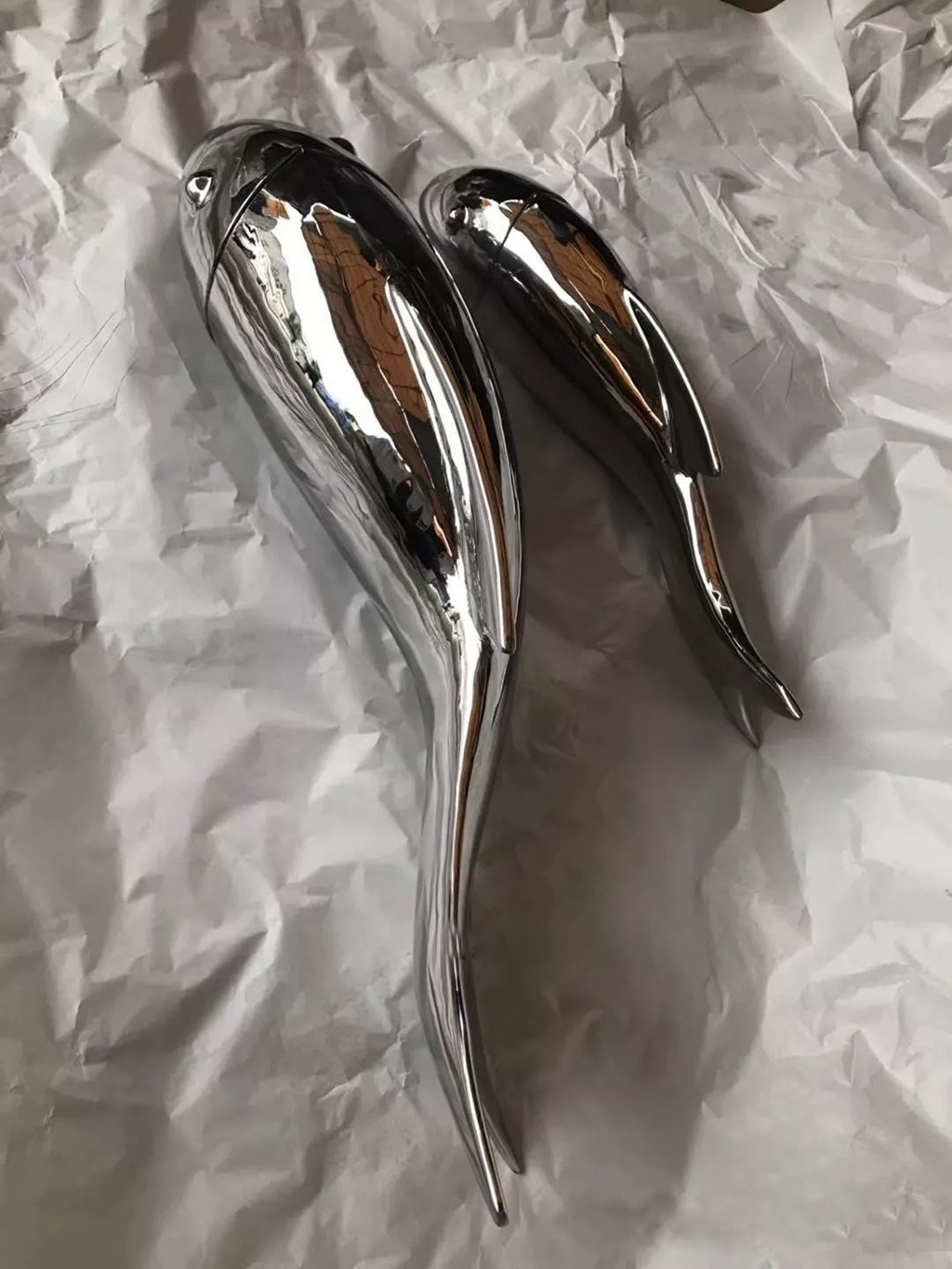 鏡面不銹鋼抽象魚雕塑、水景仿真金屬魚群雕塑擺件【美麗壯觀】